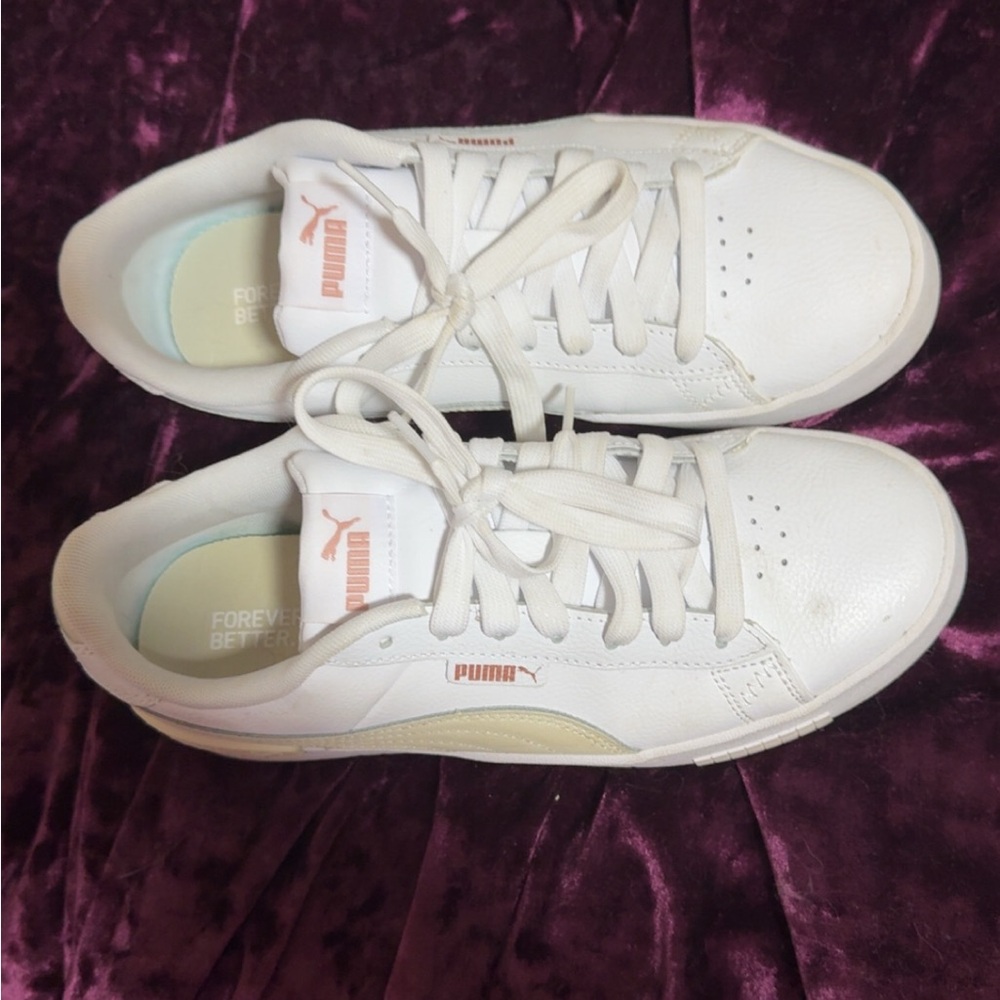 Puma white and tan sneakers size 8